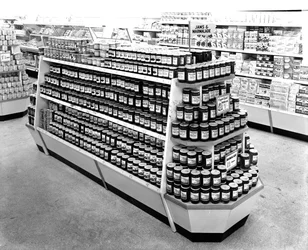 Marmeladen- und Konfitürenabteilung, Woolworths Laden, 1956
